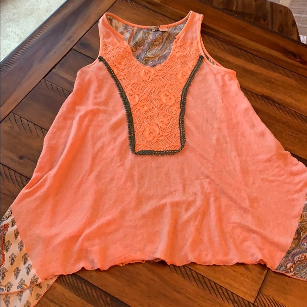 BKE Crochet Floral Paisley Boho Coral Tank XS - Picture 5 of 8